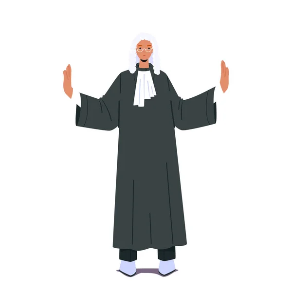 Judicial Person Wearing Black Robe White Collar Serious Face Expression — Stock vektor