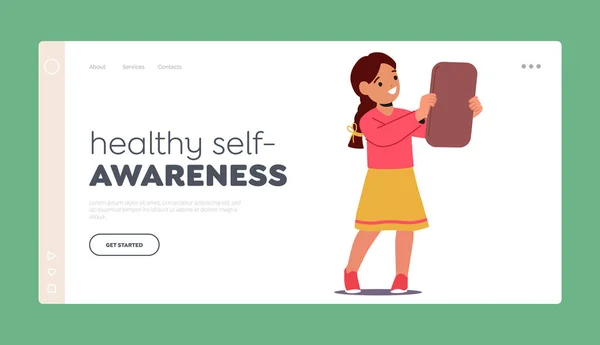Healthy Self Awareness Landing Page Template Girl Gazing Reflection Mirror — Stockový vektor