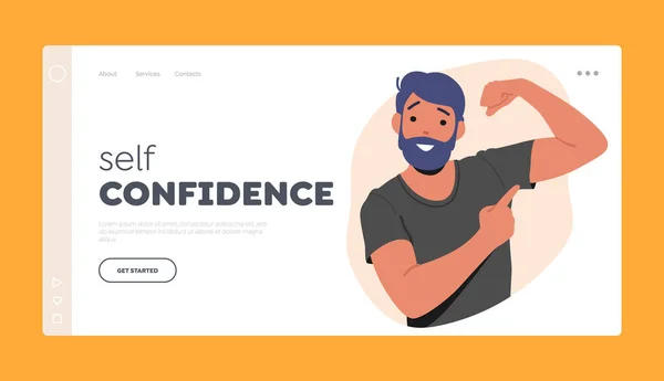 Self Confidence Landing Page Template Confident Man Perform His Muscles — Vector de stock