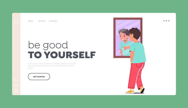 Good Yourself Landing Page Template Youngster Looking Mirror Reflective Surface — Stockový vektor