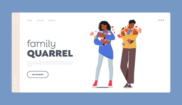 Family Quarrel Landing Page Template Miscommunication Male Female Family Characters — Vector de stock