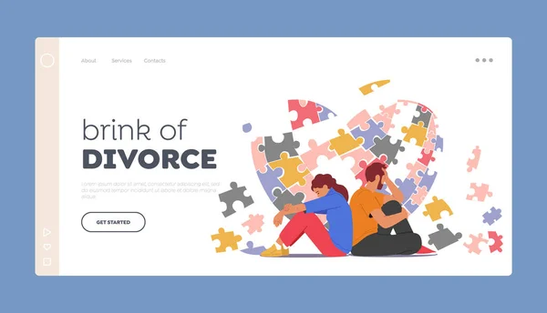 Brink Divorce Landing Page Template Paar Familienstreit Zwischen Familienmitgliedern Bedeutung — Stockvektor