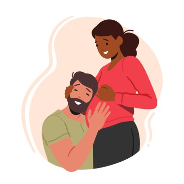 Happy Couple Waiting Baby. Young Husband Listening Heartbeating in Belly of Pregnant Wife. Female Character Prepare for Motherhood, Maternity, Relations, Childbirth. Cartoon People Vector Illustration clipart