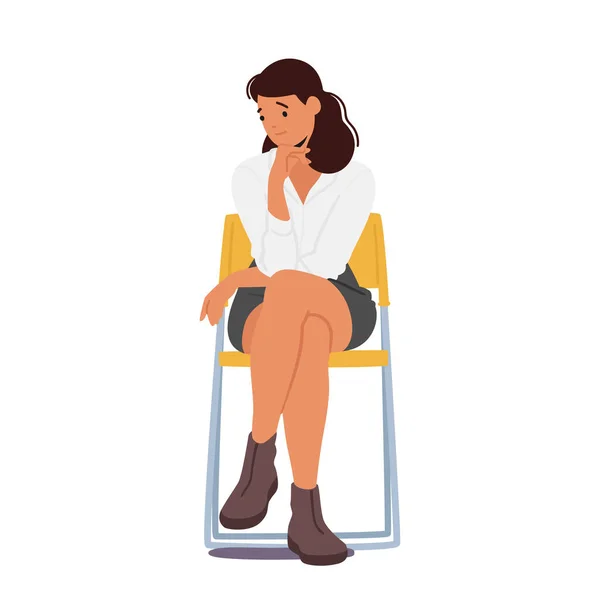 Young Girl Character Sitting Chair Looking Pensive Lost Thought Isolated — Stock Vector