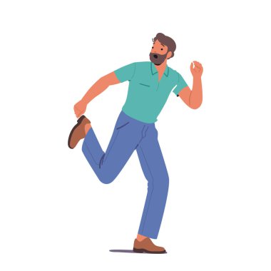 Frightened Male Character With Scared Expression Sprinting Away As If His Life Depended On It. Man Sprinting Away In Fear, His Face Contorted With Panic And Alarm. Cartoon People Vector Illustration