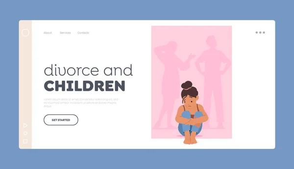 Divorce Children Landing Page Template Family Conflict Separation Anxiety Childhood — Vector de stock