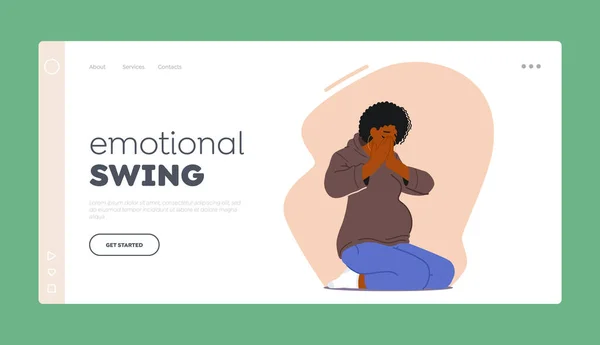 Emotional Swing Landing Page Template Pregnant Woman Crying Sitting Floor — Image vectorielle