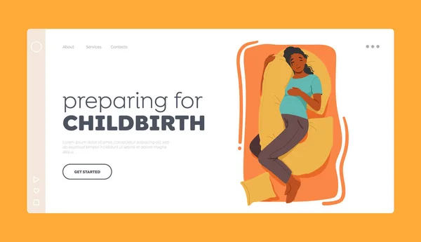 Preparing Childbirth Landing Page Template Comfortable Peaceful Sleeping Pregnant Female — Stok Vektör
