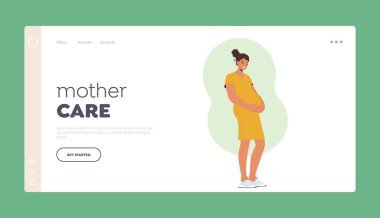 Mother Care Landing Page Template. Pregnancy and Maternity Concept with Joyous Pregnant Woman Wearing Loose And Comfortable Garment Embracing Big Belly. Cartoon Vector Illustration