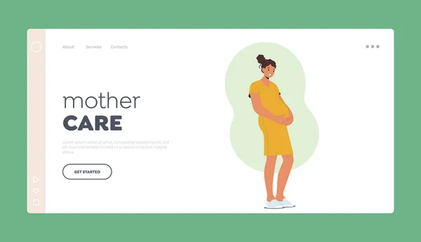 Mother Care Landing Page Template Pregnancy Maternity Concept Joyous Pregnant — Stock vektor