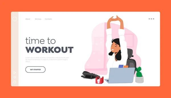 Fitness Active Lifestyle Health Wellness Landing Page Template Female Character — Vettoriale Stock