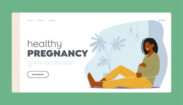 Healthy Pregnancy Landing Page Template Expectant Mother Radiating Happiness Woman — Stockvektor