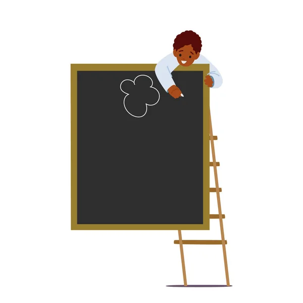Παιδικό Σχέδιο Στο Blackboard Κρατώντας Μια Κιμωλία Στο Χέρι Έννοια — Διανυσματικό Αρχείο