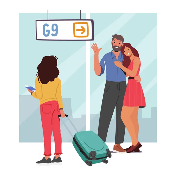 Eltern Und Tochter Treffen Sich Flughafen Konzept Der Freude Über — Stockvektor