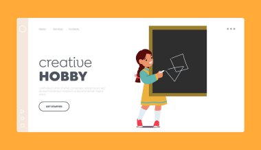 Yaratıcı Hobi İniş Sayfa Şablonu. Tahtaya tebeşirle Geometrik şekiller çizen çocuk. Okul Öğrenimi, Eğitim, Öğretmenlik ya da Eğitim Programları Konsepti. Çizgi film Vektör İllüstrasyonu