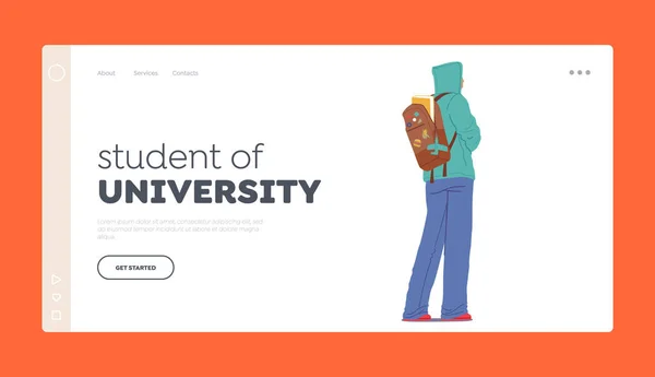 Student Der Universität Landing Page Template Rückansicht Des Teenagers Mit — Stockvektor