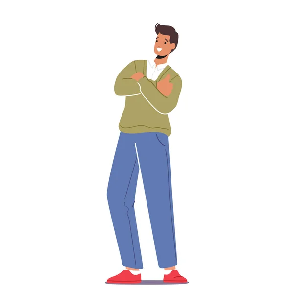 Ευτυχισμένος Αρσενικός Χαρακτήρας Παρουσιάζει Ικανοποιημένο Σύμβολο Thumb Man Show Positive — Διανυσματικό Αρχείο