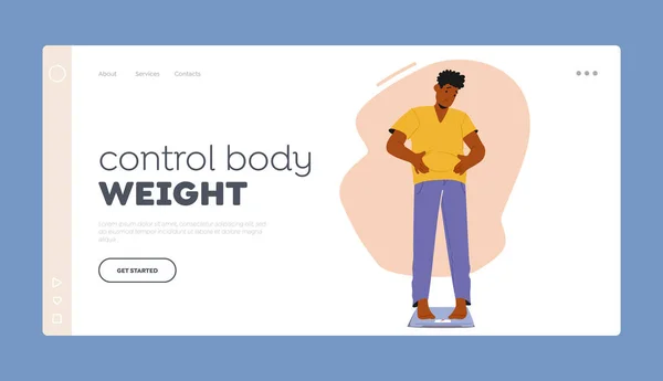 Kontroll Body Weight Landing Page Mall Manlig Karaktär Stå Skalor — Stock vektor