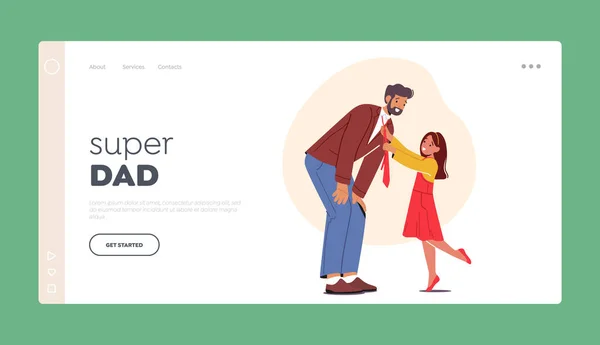 Super Dad Landing Page Template Little Girl Tying Bow Her — Stock Vector