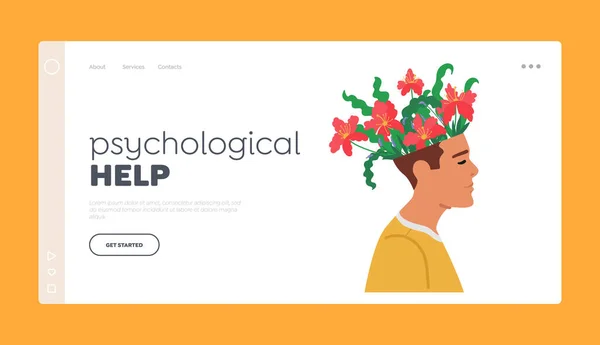 Psychological Help Landing Page Template Mental Health Positive Thinking Brain — Stock Vector