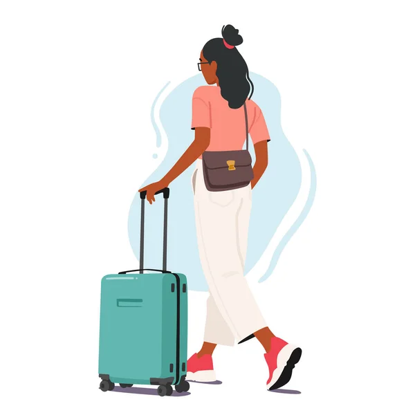 Жінка Персонаж Несе Багаж Аеропорту Готовий Embark Подорожі Концепція Подорожей — стоковий вектор