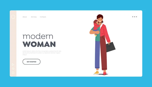 Modern Woman Dilemma Landing Page Template Inglés Carácter Femenino Dividido — Vector de stock