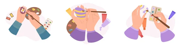 Zestaw Ręce Malowanie Pisanki Koncepcja Radości Kreatywności Tradycja Sezonowa Jaja — Wektor stockowy