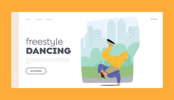 Szablon Strony Freestyle Dancing Landing Postać Street Dancer Boy Wykonaj — Wektor stockowy