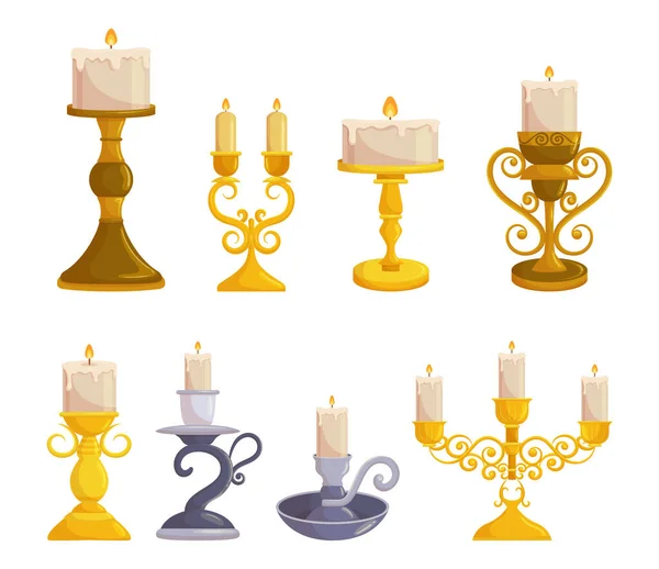 Vintage Candleholder Set Made Iron Ornate Designs Intricate Details Can — Stock Vector