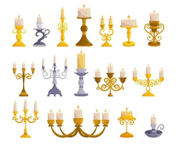 Set Vintage Candleholders Featuring Ornate Designs Delicate Craftsmanship Variety Styles — Stock Vector