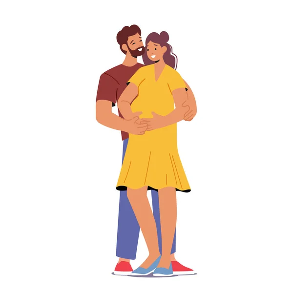 Femme Enceinte Homme Embrassent Des Personnages Dans Câlin Aimant Rayonnant — Image vectorielle