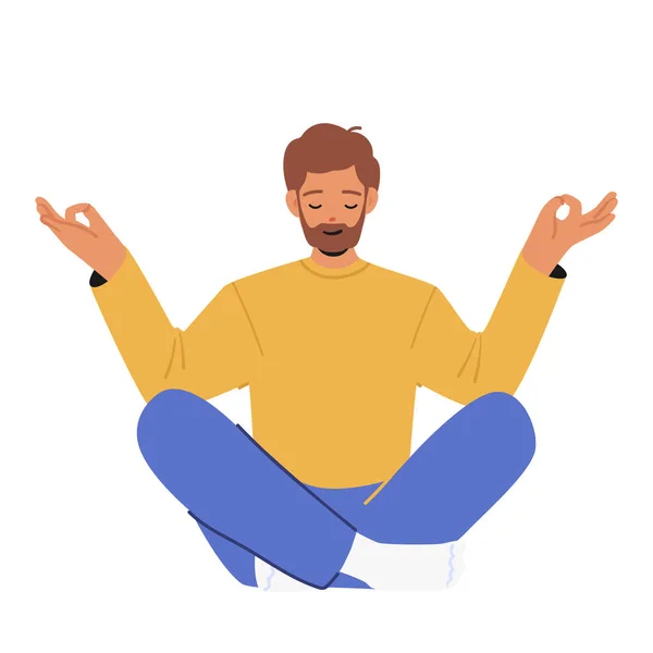 Man Character Meditates Calming His Mind Finding Inner Peace Image — Stock Vector