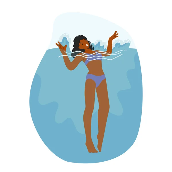 Personnage Femme Submerge Sous Eau Luttant Pour Rester Flot Panique — Image vectorielle