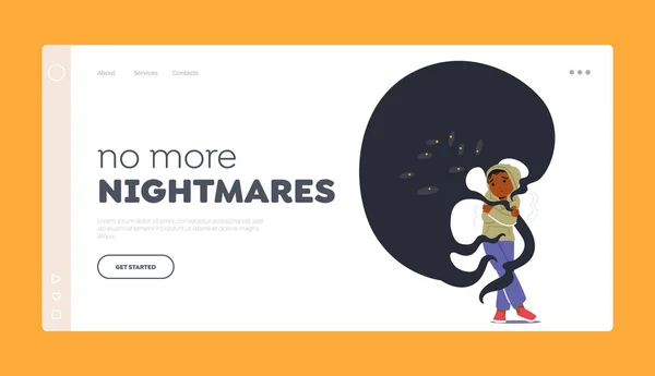 Nightmires Fear Landing Page Template Child Character Terrified Someone Lurking — Stock Vector