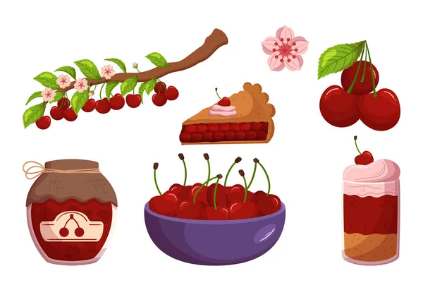 Set Cherry Berry Foods Oferece Uma Gama Selecionável Frutas Frescas — Vetor de Stock