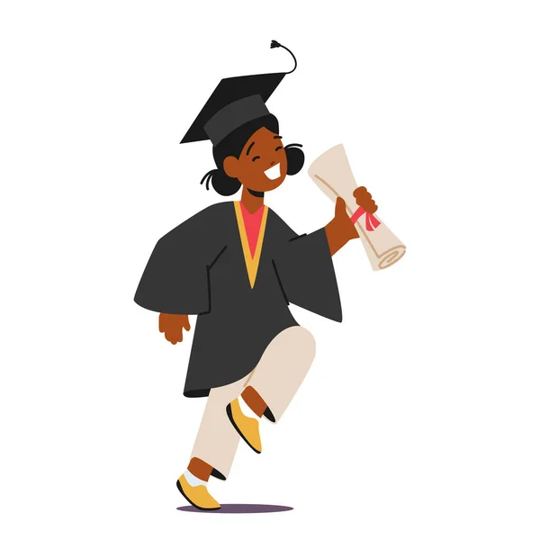 Kind Ontvangen Graduation Diploma Geïsoleerd Witte Achtergrond Happy Little Girl — Stockvector