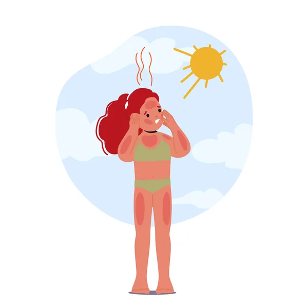 Enfant Malheureux Avec Peau Brûlée Par Soleil Rouge Douloureux Ressentir — Image vectorielle