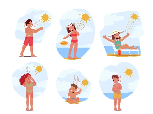 Set Concept Childrens Skin Sunburn Cause Rougeur Douleur Boursouflures Dues — Image vectorielle