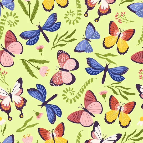 Floral Butterfly Seamless Pattern Featuring Vibrant Colors Intricate Details Δημιουργώντας — Διανυσματικό Αρχείο