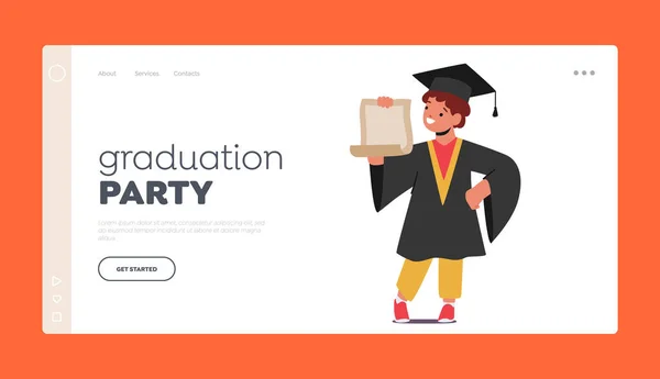 Ballagási Party Landing Page Sablon Felfegyverkezve Diplomás Diplomás Gyerek Karakterükkel — Stock Vector