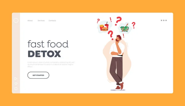 Fast Food Detox Landing Page Template Personaggio Maschile Decide Tra — Vettoriale Stock