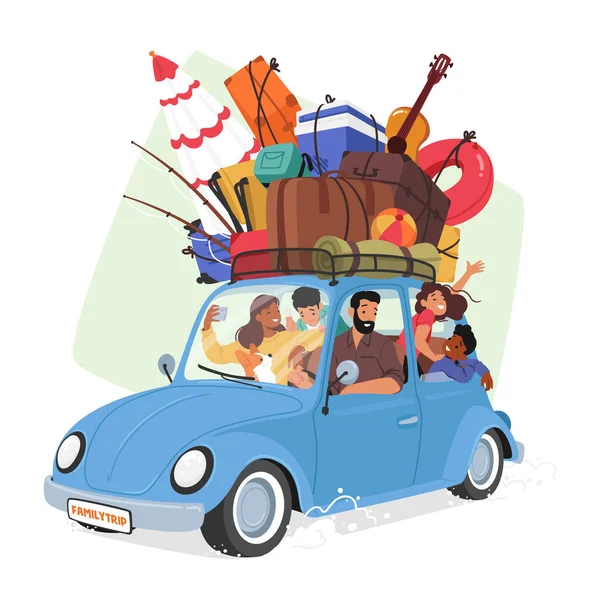 Family Car Travel Una Modalità Trasporto Popolare Vacanze Viaggi Strada — Vettoriale Stock