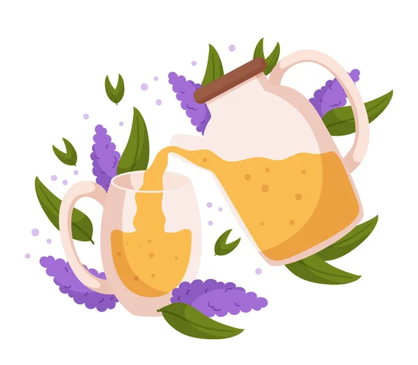 Τσάι Λεβάντας Είναι Αρωματική Φυτική Έγχυση Φτιαγμένη Από Αποξηραμένα Μπουμπούκια — Διανυσματικό Αρχείο