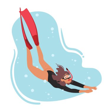 Yüzücü kadın karakter zarafet ve hassasiyetle suya dalıyor. Genç Atletik Kadın çeviklikle suya dalıyor, özgüven ve zarafetle ortaya çıkıyor. Çizgi film İnsanları Vektör İllüstrasyonu