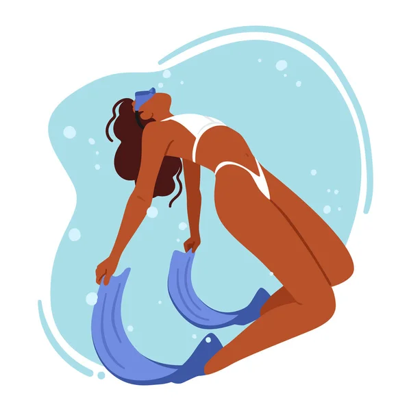 Bikini Dalış Yapan Bir Kadın Yüzücü Kadın Karakteri Suda Güçlü — Stok Vektör