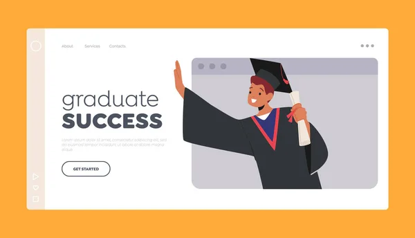 Graduate Success Landing Page Template Online Graduation Ceremony Boy Bachelor — Stock Vector