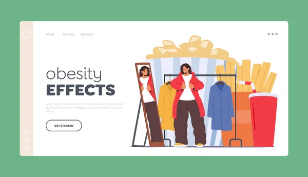 Obesity Effects Landing Page Template Donna Grassa Che Cerca Vestiti — Vettoriale Stock