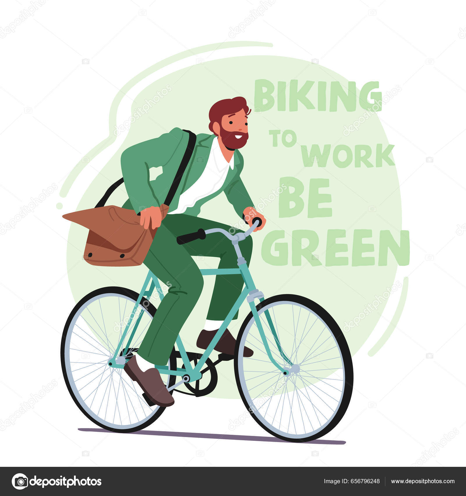 Eco Friendly Man Rides Bike Work Sustainability Health Reducing
