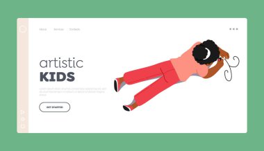 Sanatçı Çocuklar İniş Sayfası Şablonu. Zeminin üstüne çizim yapan kız manzarası. Çocuk Boyama Konsepti. Küçük Çocuk Karakteri Kalem Tutuyor Kağıtta Resimler Oluştur. Çizgi film İnsanları Vektör İllüstrasyonu