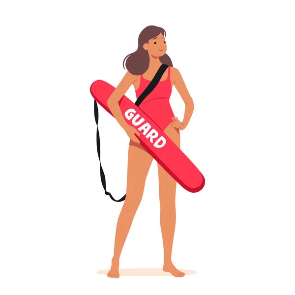 Doświadczona Kobieta Lifeguard Postać Zapewnienie Bezpieczeństwa Czujność Gotowość Ratunek Basenie — Wektor stockowy